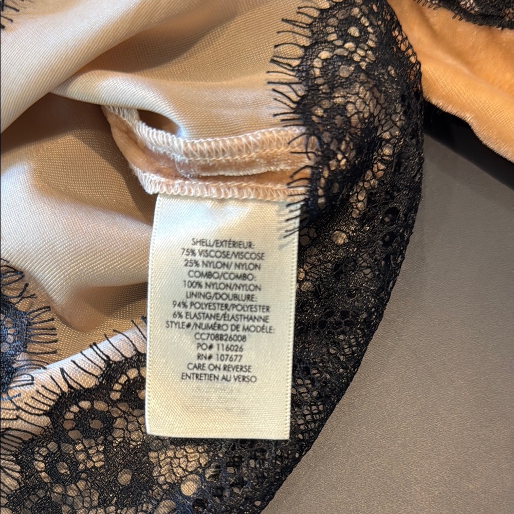 Alice + Olivia tan velvet and black lace Asymmetrical Bell Sleeve Blouse - Picture 9 of 10